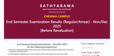 Sathyabama University result 2025 released at sist.sathyabama.ac.in: Direct link to download here